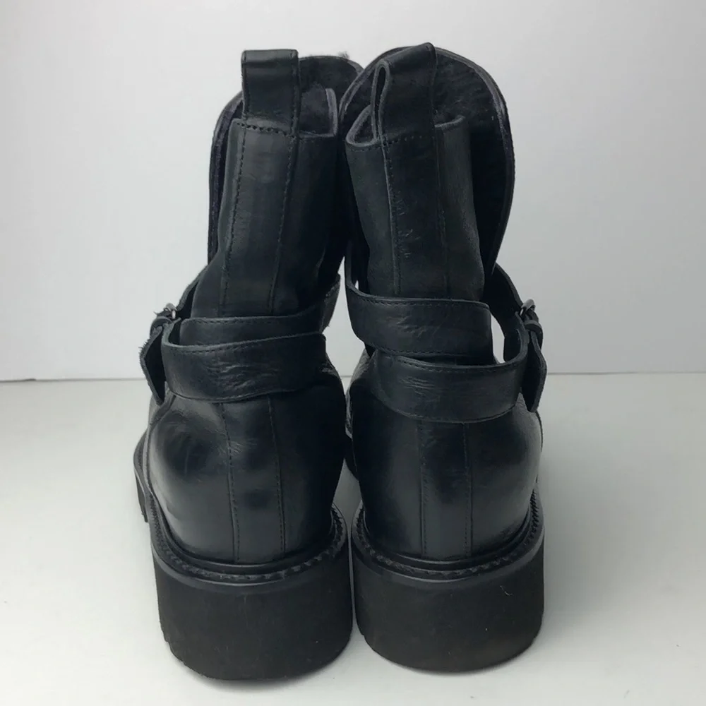 Vince Claudia Black Leather Moto Ankle Boots